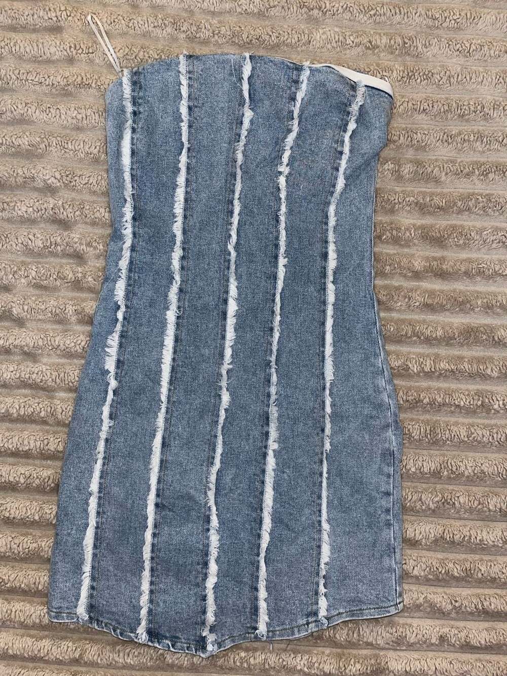 Cute Indie Collection Strapless Frayed Seam Denim Mini Dress S